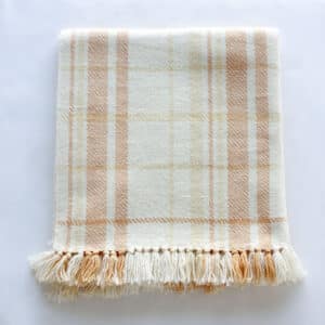 Traceable Textiles Parkland 100% Alberta Wool Handwoven Blankets - Dark Orange and Yellow Asymmetric Check on Natural White