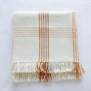 Traceable Textiles Parkland 100% Alberta Wool Handwoven Blankets - Light, Medium and Dark Orange Check on Natural White