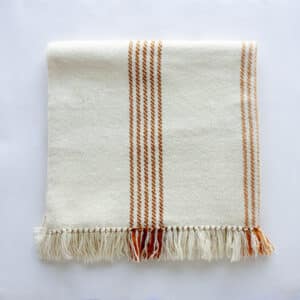 Traceable Textiles Parkland 100% Alberta Wool Handwoven Blankets - Light, Medium and Dark Orange Warp Stripes on Natural White